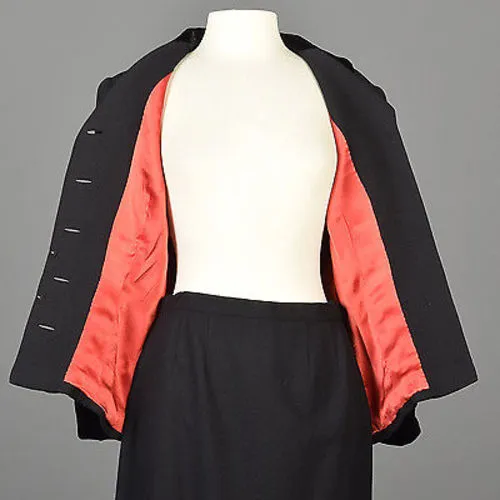 1950s Black Skirt Suit with Hourglass Shape