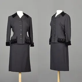 1950s Black Skirt Suit with Hourglass Shape