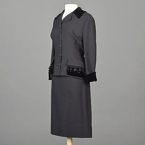 1950s Black Skirt Suit with Hourglass Shape