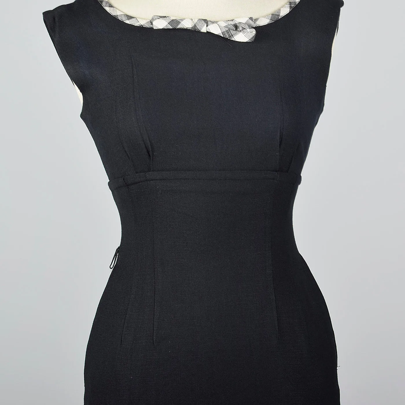 1950s Black Wiggle Dress with Gingham Trim and Jacket