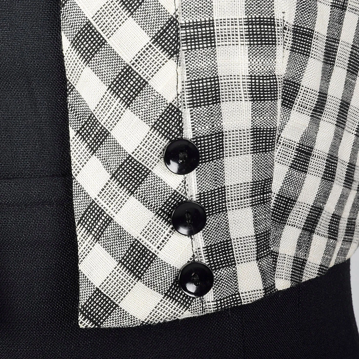 1950s Black Wiggle Dress with Gingham Trim and Jacket