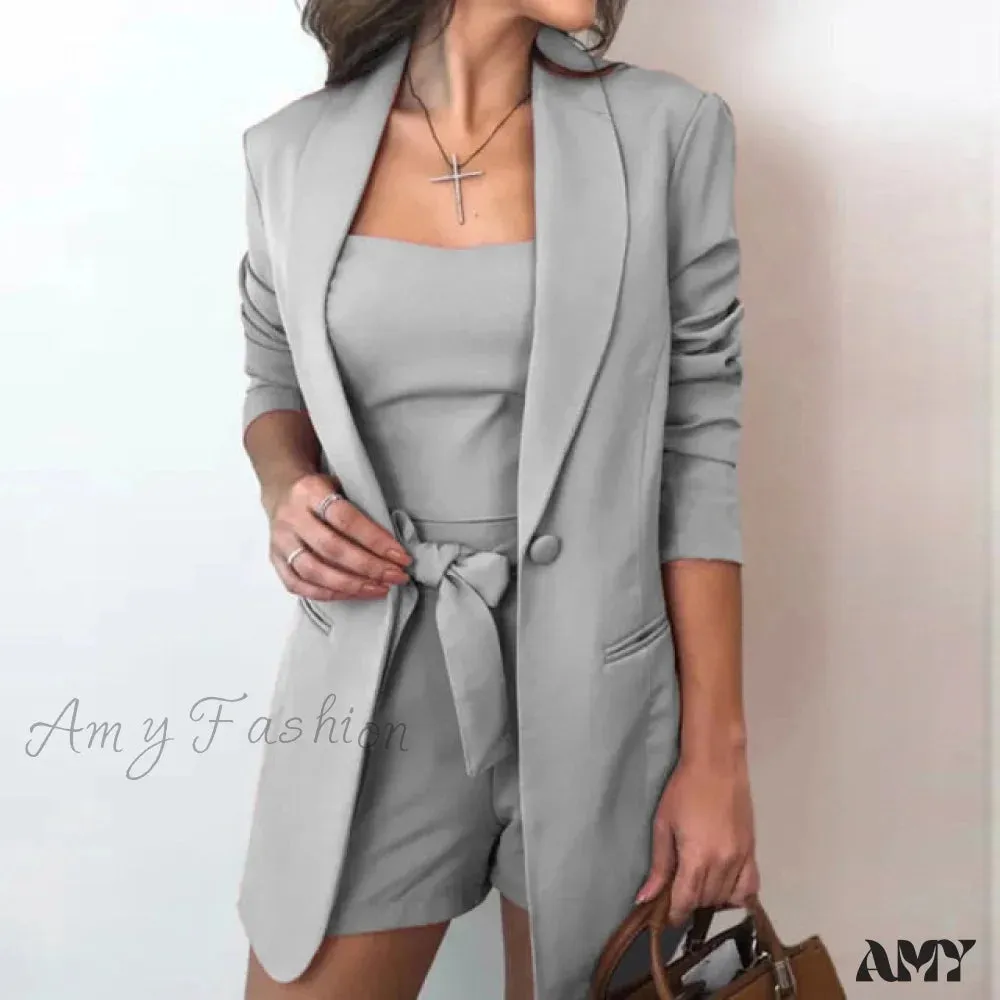 Amy Fashion - Office Lady Outfits Long Sleeve Blazer