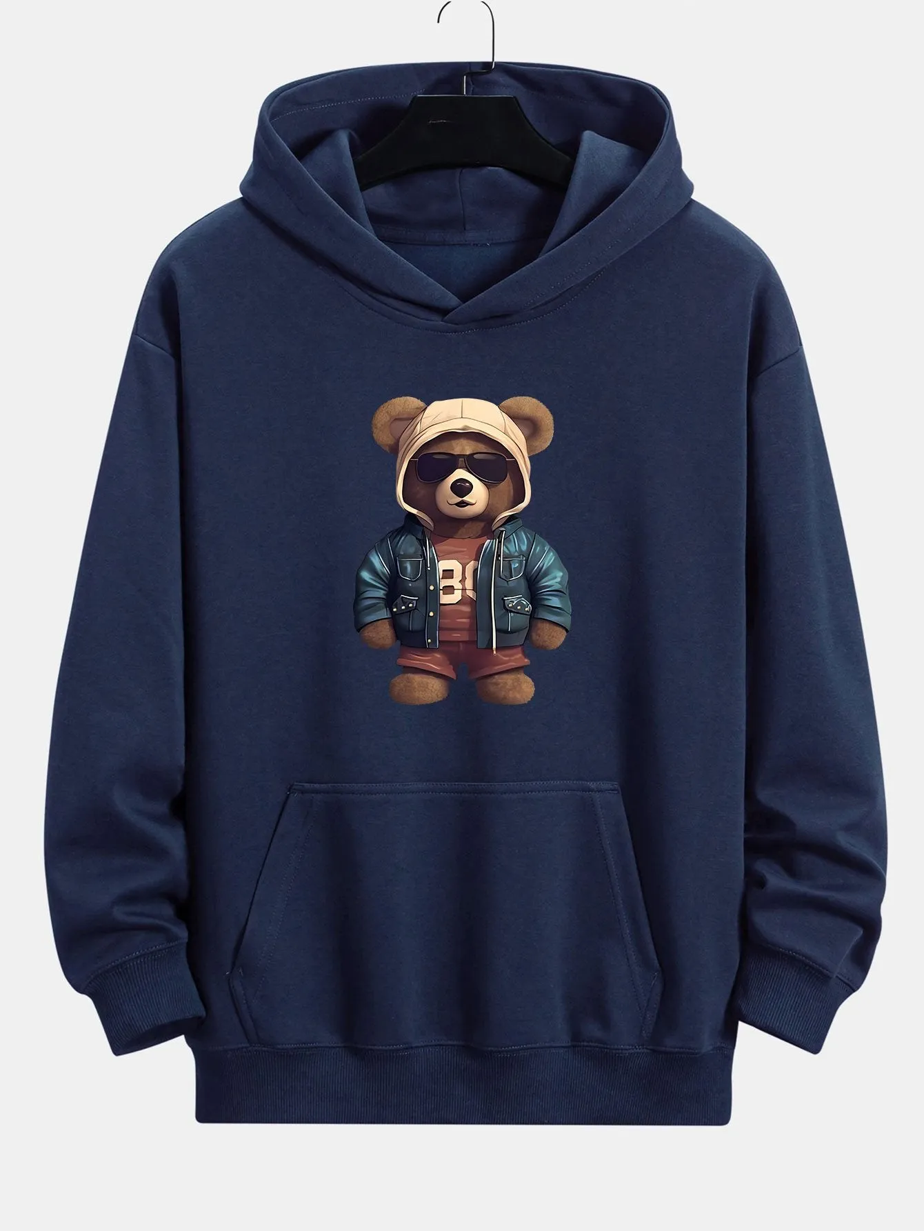 Bear In Leather Jacket Print Relax Fit Hoodie & Straight Leg Corduroy Pants