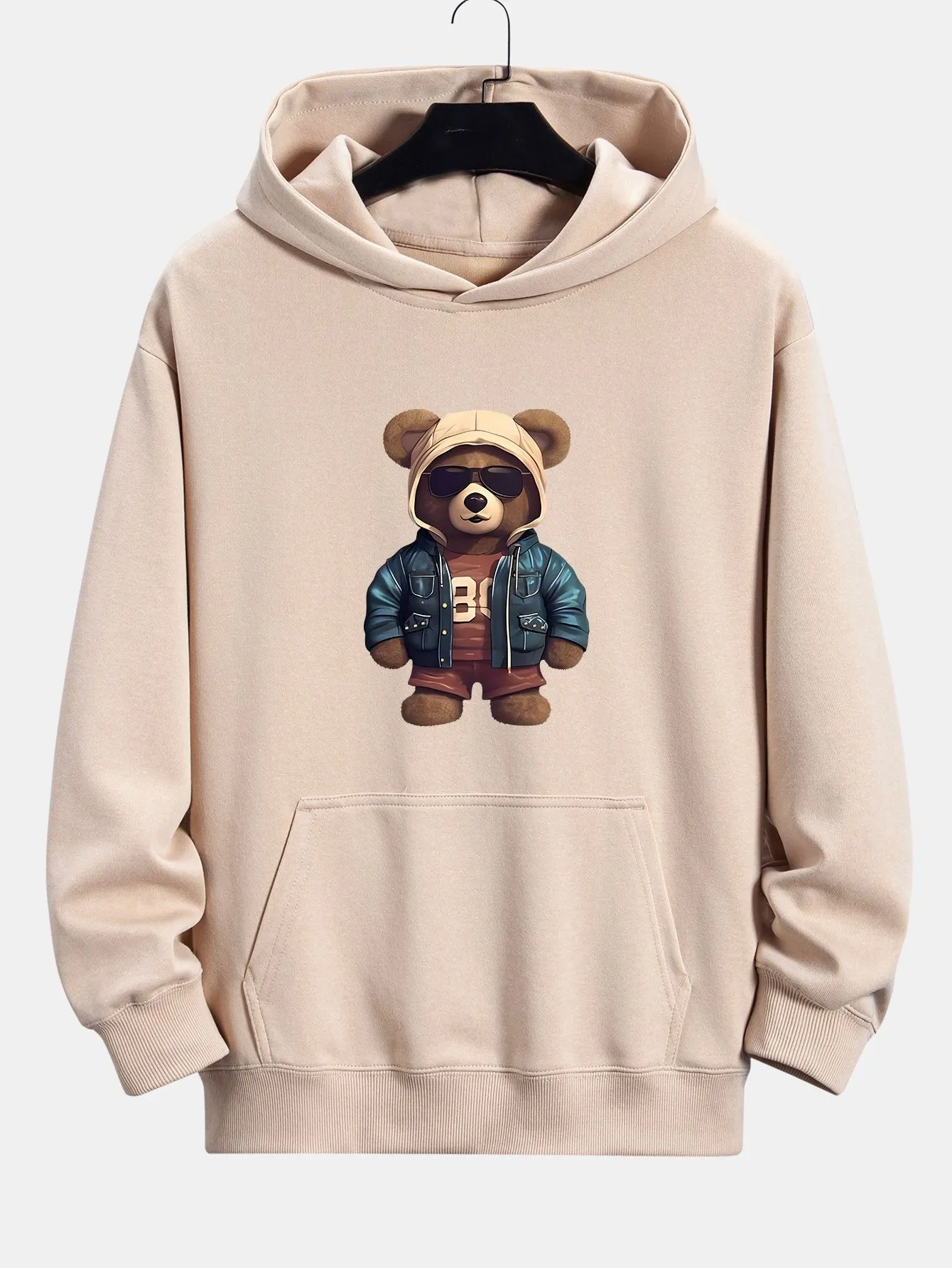 Bear In Leather Jacket Print Relax Fit Hoodie & Straight Leg Corduroy Pants