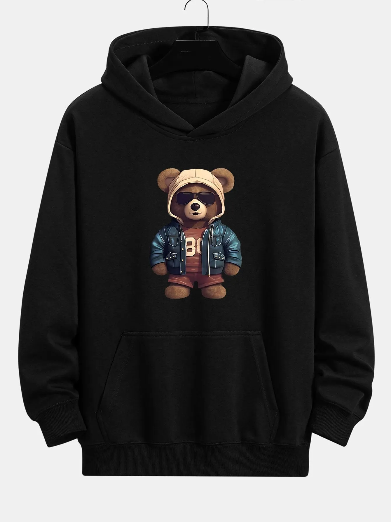 Bear In Leather Jacket Print Relax Fit Hoodie & Straight Leg Corduroy Pants