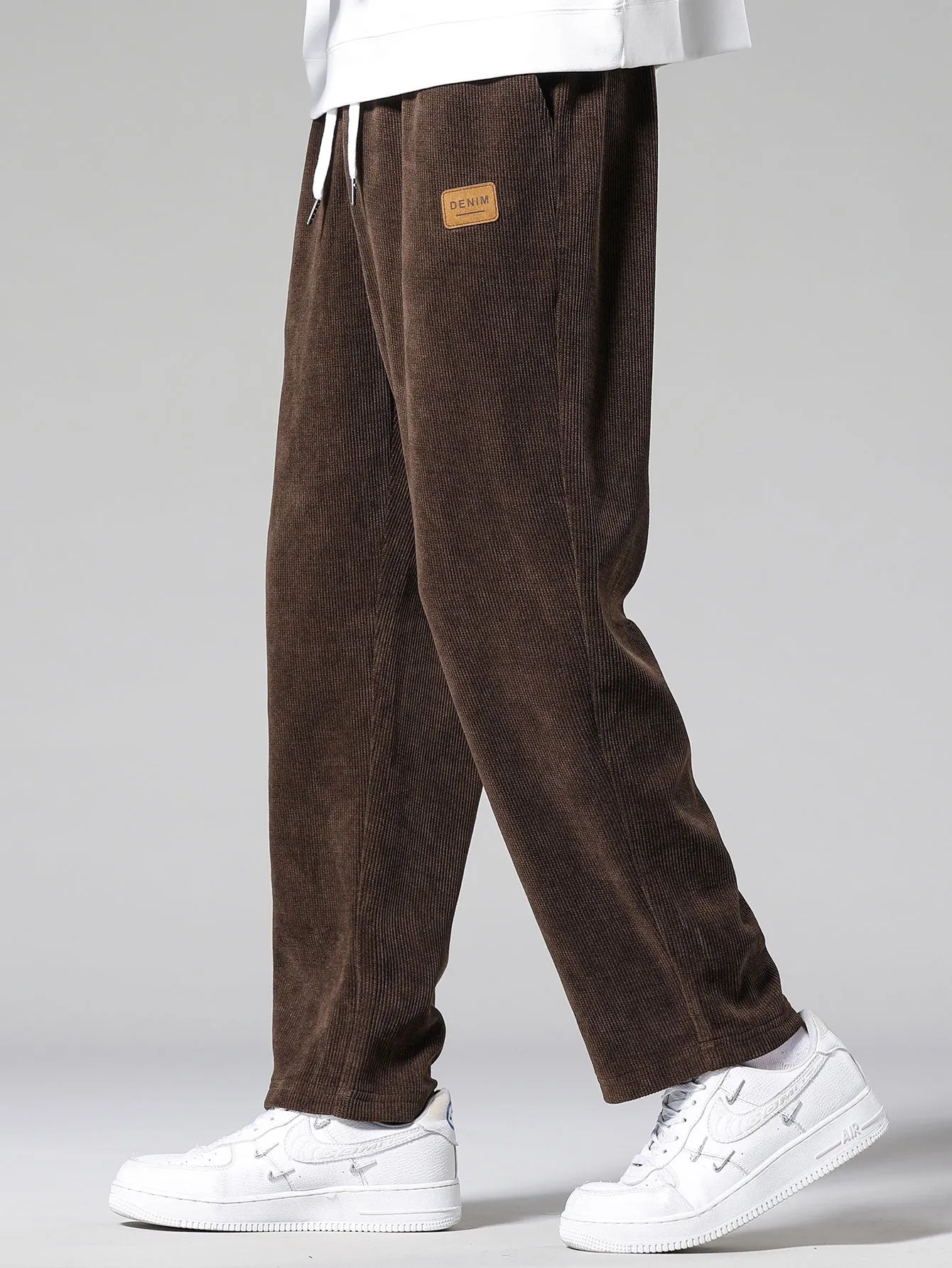 Bear In Leather Jacket Print Relax Fit Hoodie & Straight Leg Corduroy Pants