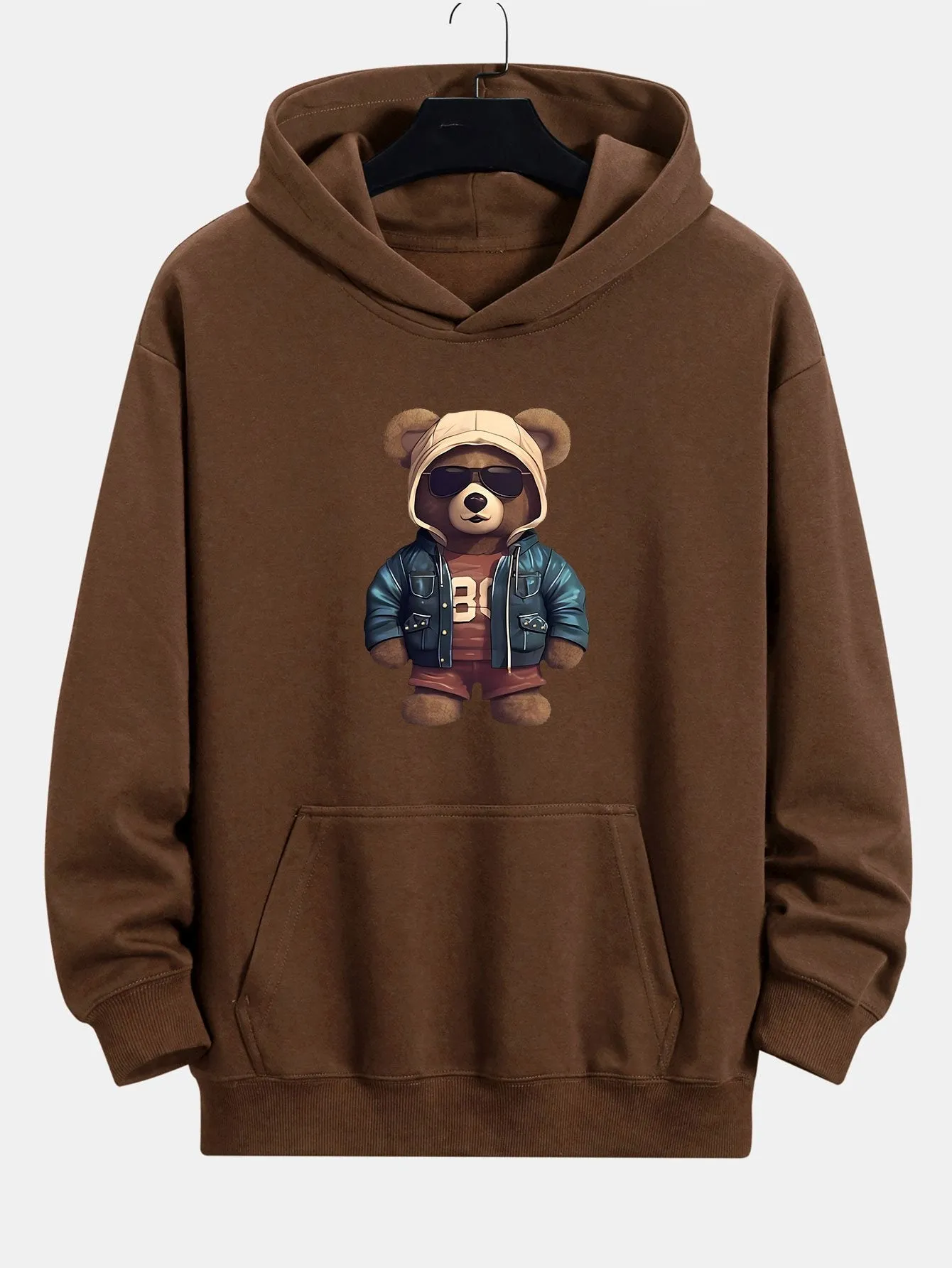 Bear In Leather Jacket Print Relax Fit Hoodie & Straight Leg Corduroy Pants