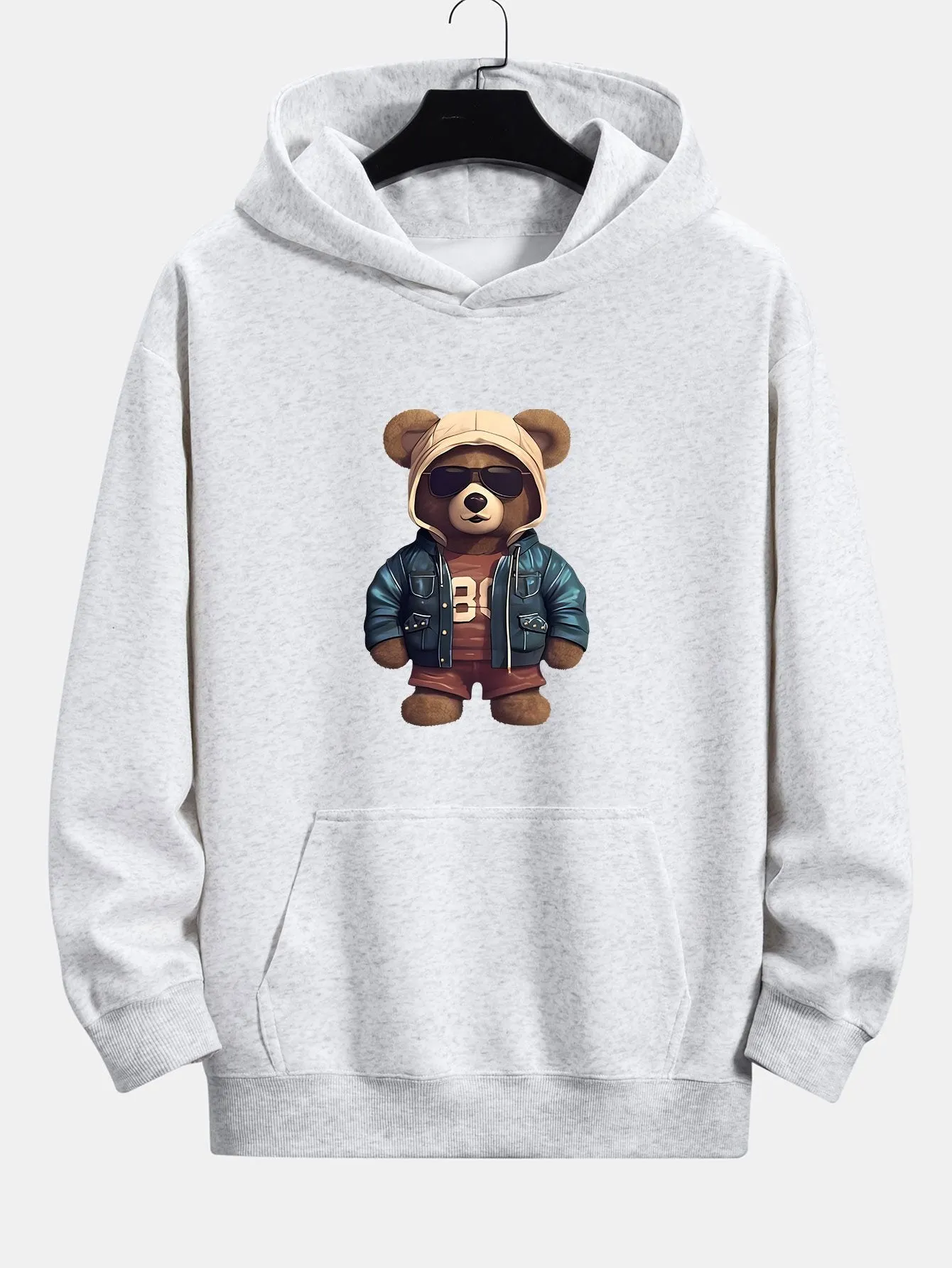 Bear In Leather Jacket Print Relax Fit Hoodie & Straight Leg Corduroy Pants