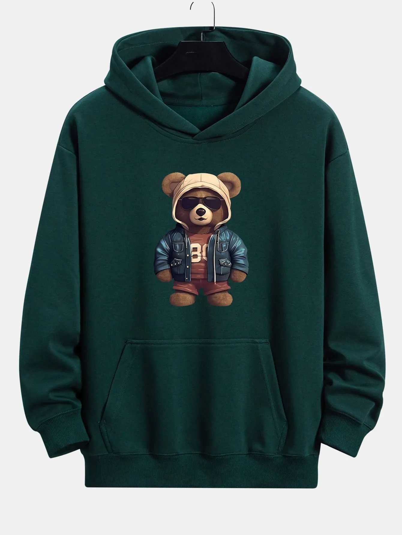 Bear In Leather Jacket Print Relax Fit Hoodie & Straight Leg Corduroy Pants