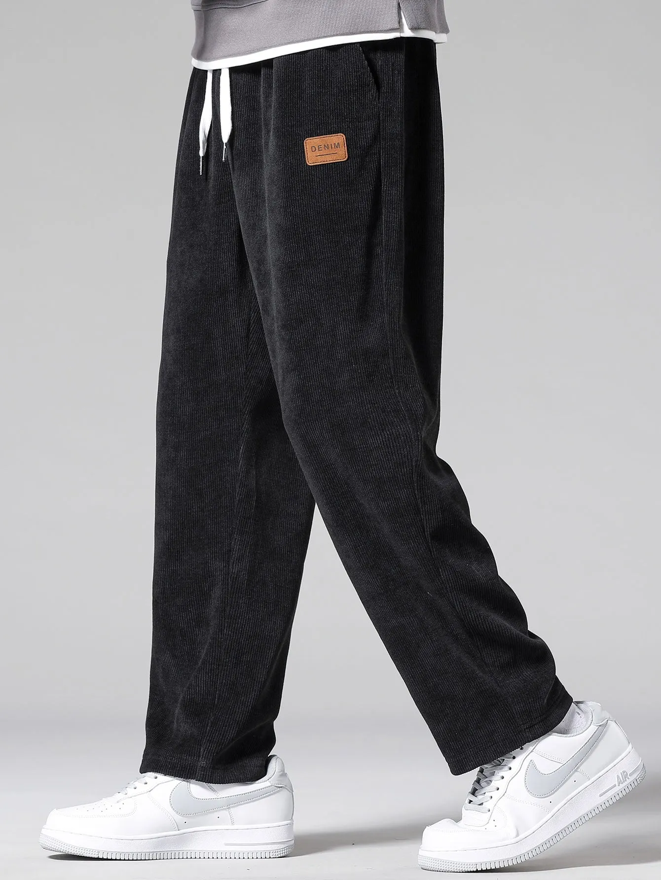 Bear In Leather Jacket Print Relax Fit Hoodie & Straight Leg Corduroy Pants