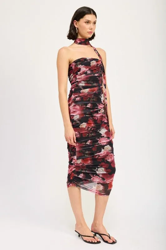 Black Floral Midi Dress