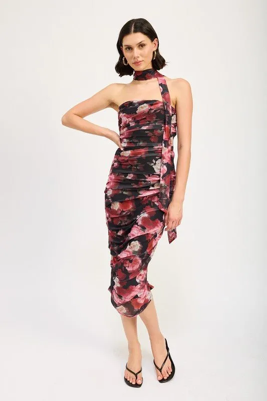 Black Floral Midi Dress