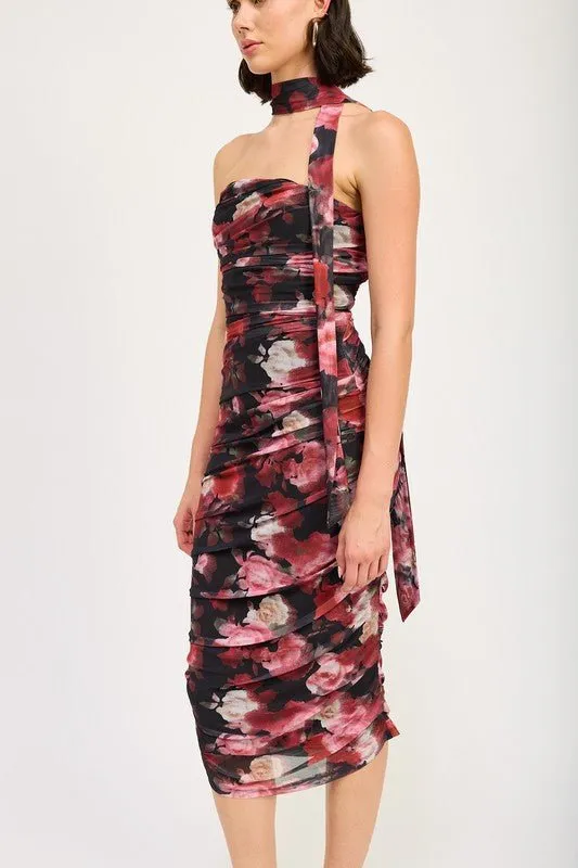 Black Floral Midi Dress