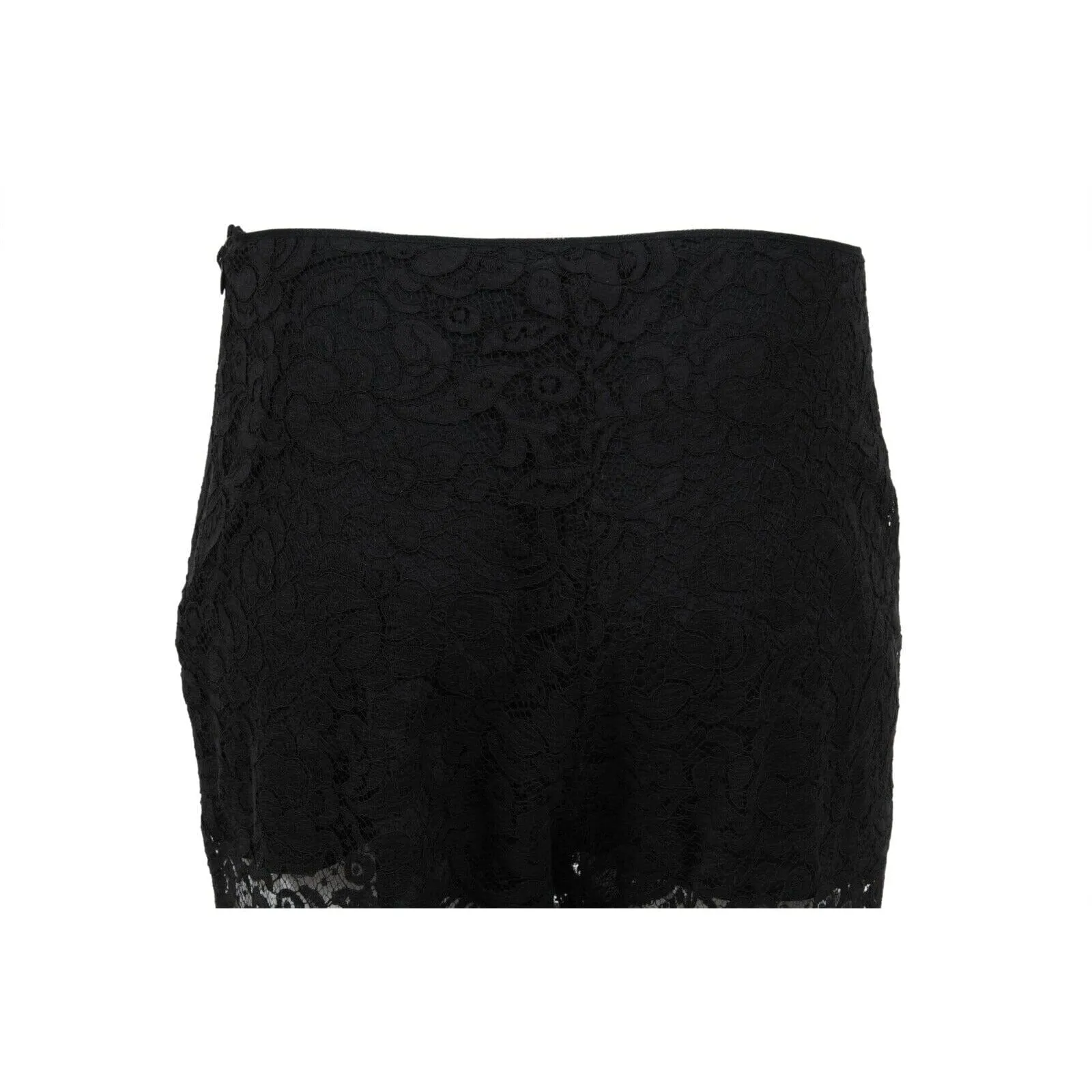 Black Semi Sheer Floral Trim Motif Wide Leg Flared Pants