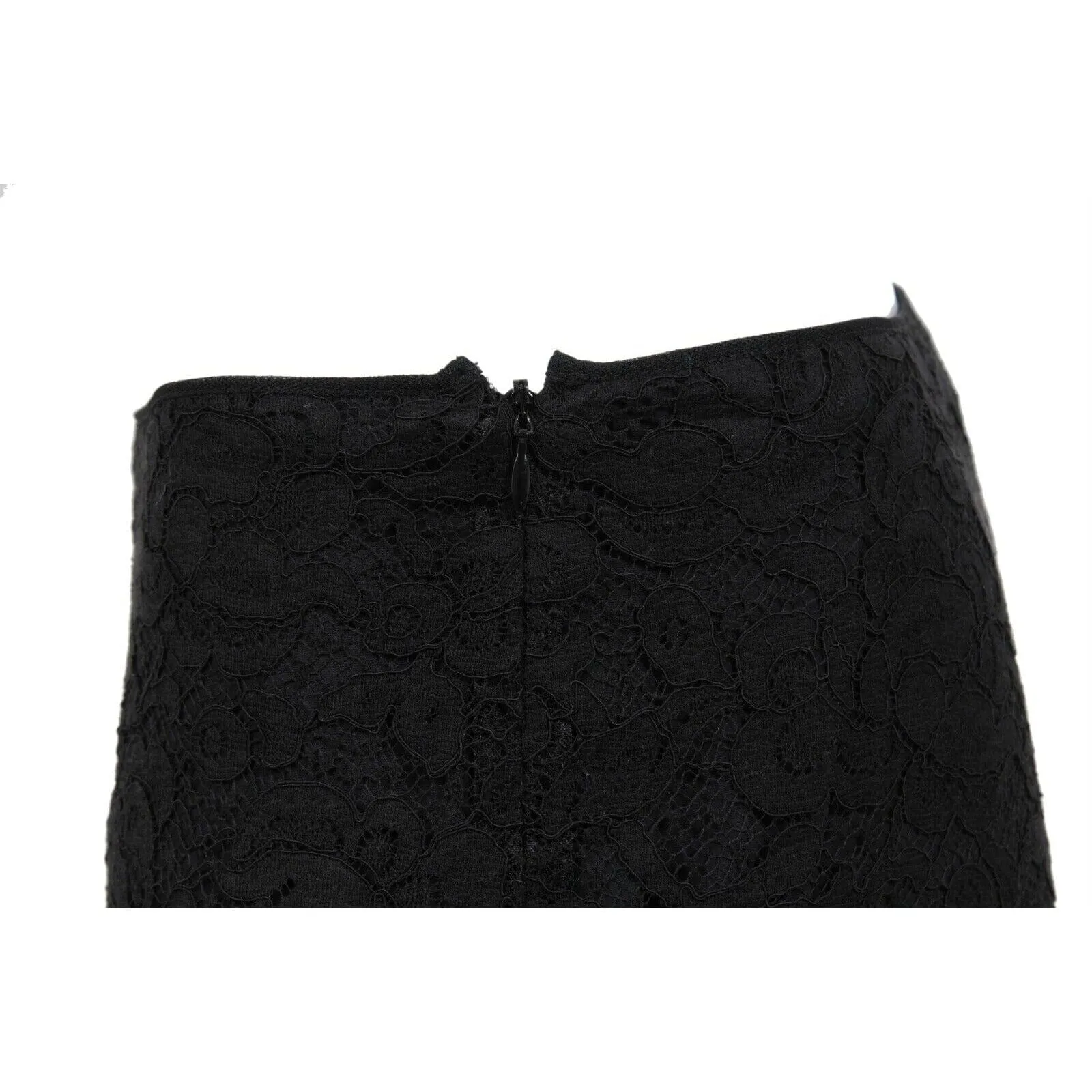 Black Semi Sheer Floral Trim Motif Wide Leg Flared Pants