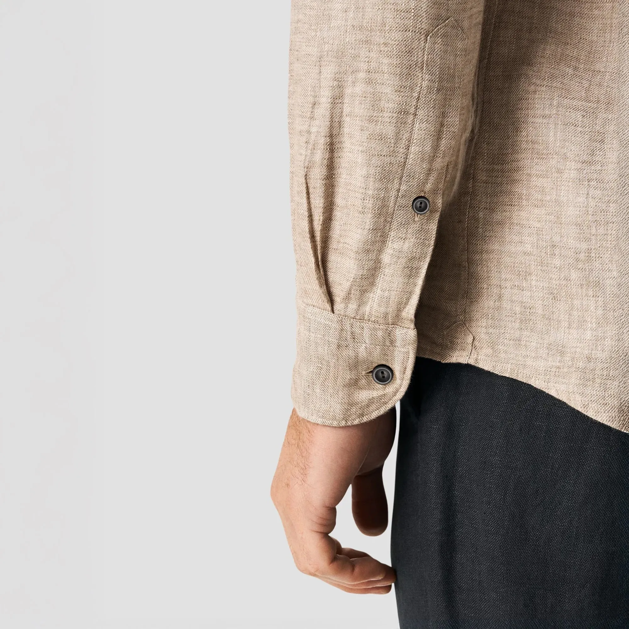 Brown Solid Linen Twill Slim Fit Shirt - ETON