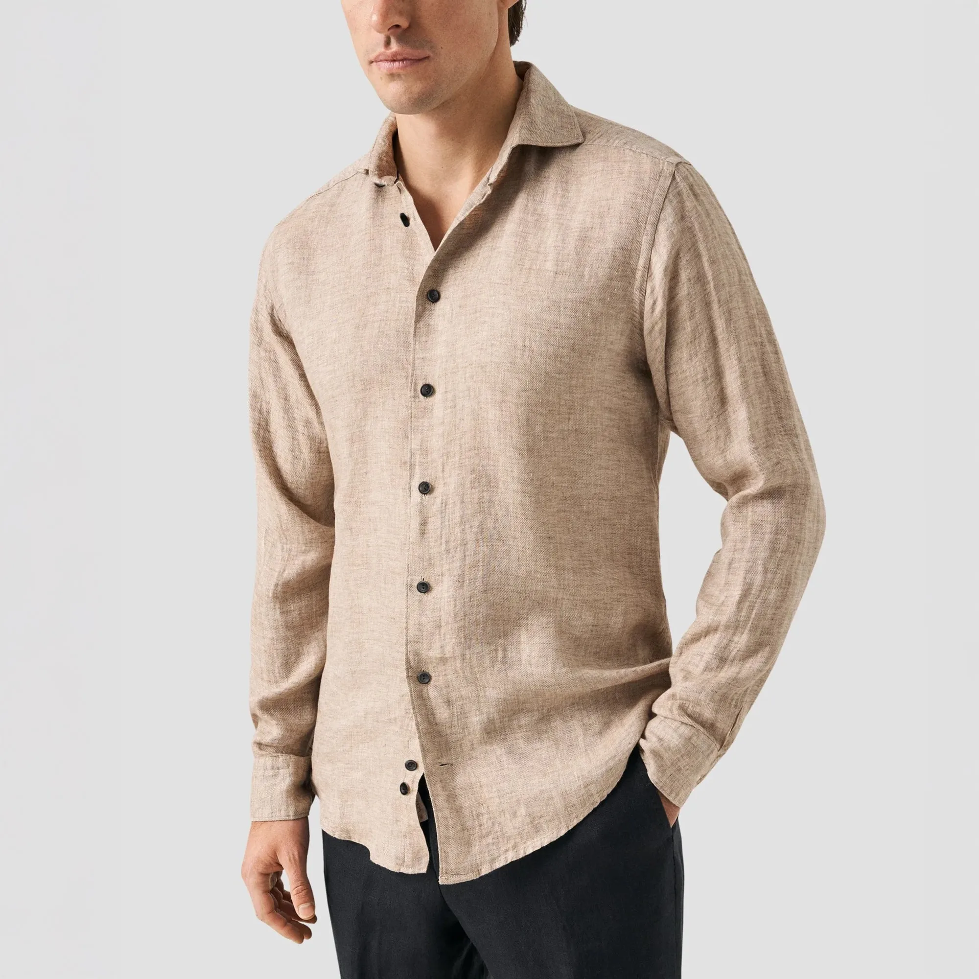 Brown Solid Linen Twill Slim Fit Shirt - ETON
