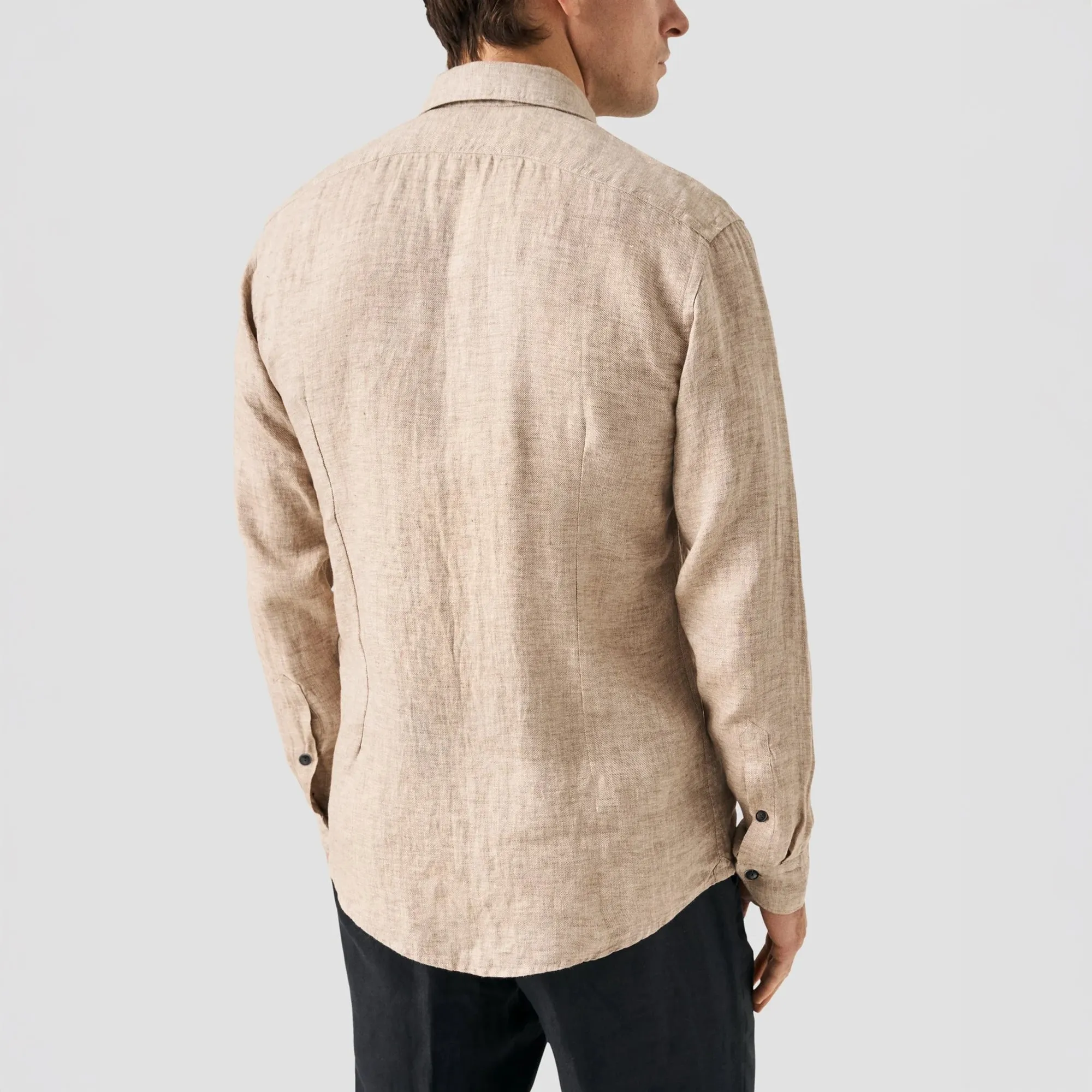 Brown Solid Linen Twill Slim Fit Shirt - ETON