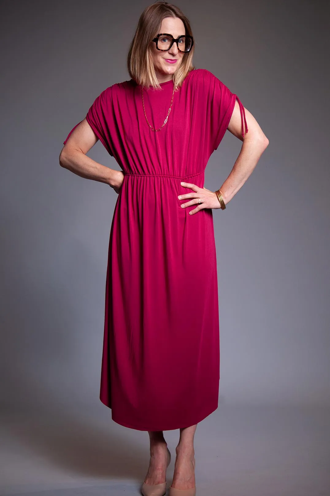 Gathered Tie Dress - Fuchsia