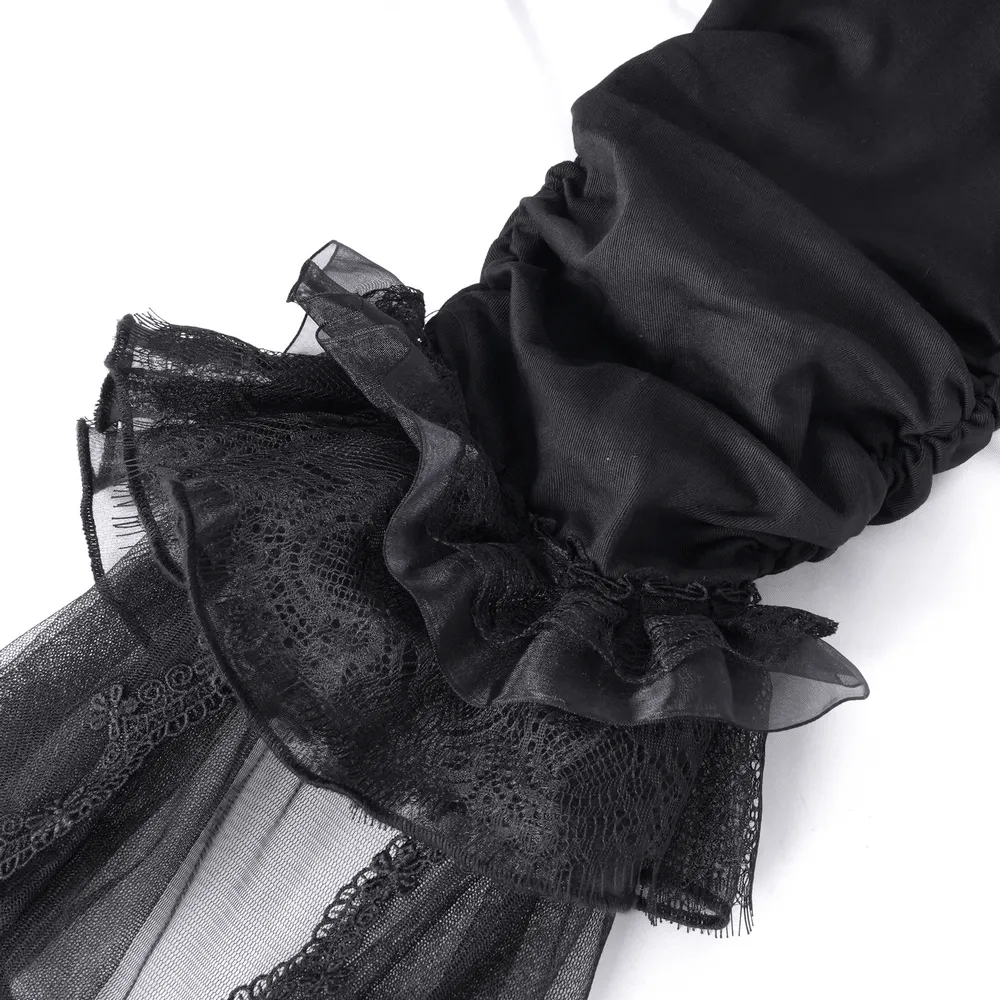 Gothic Ruched Pants with Tulle and Lace Flare Hem