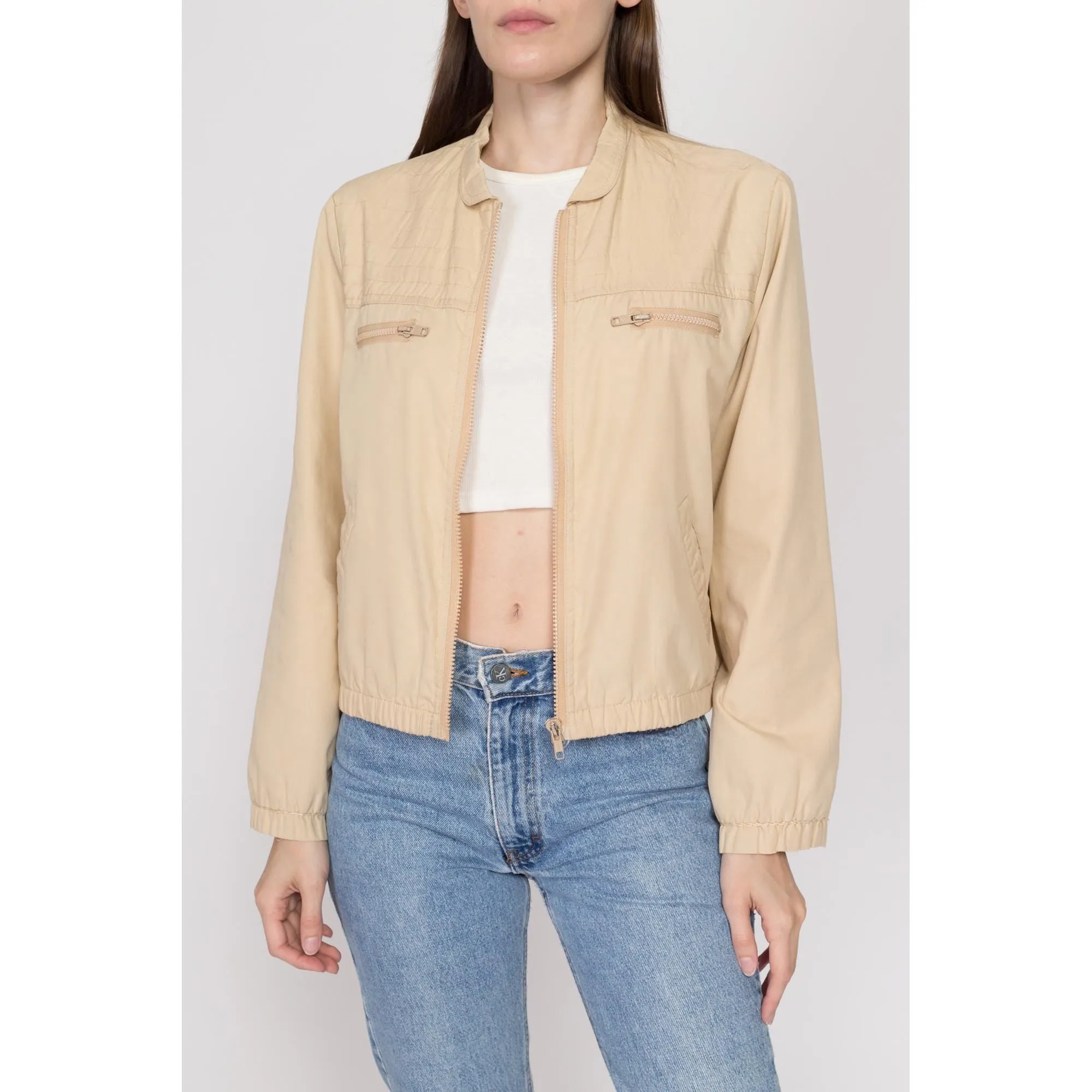Large 80s Khaki Windbreaker Jacket