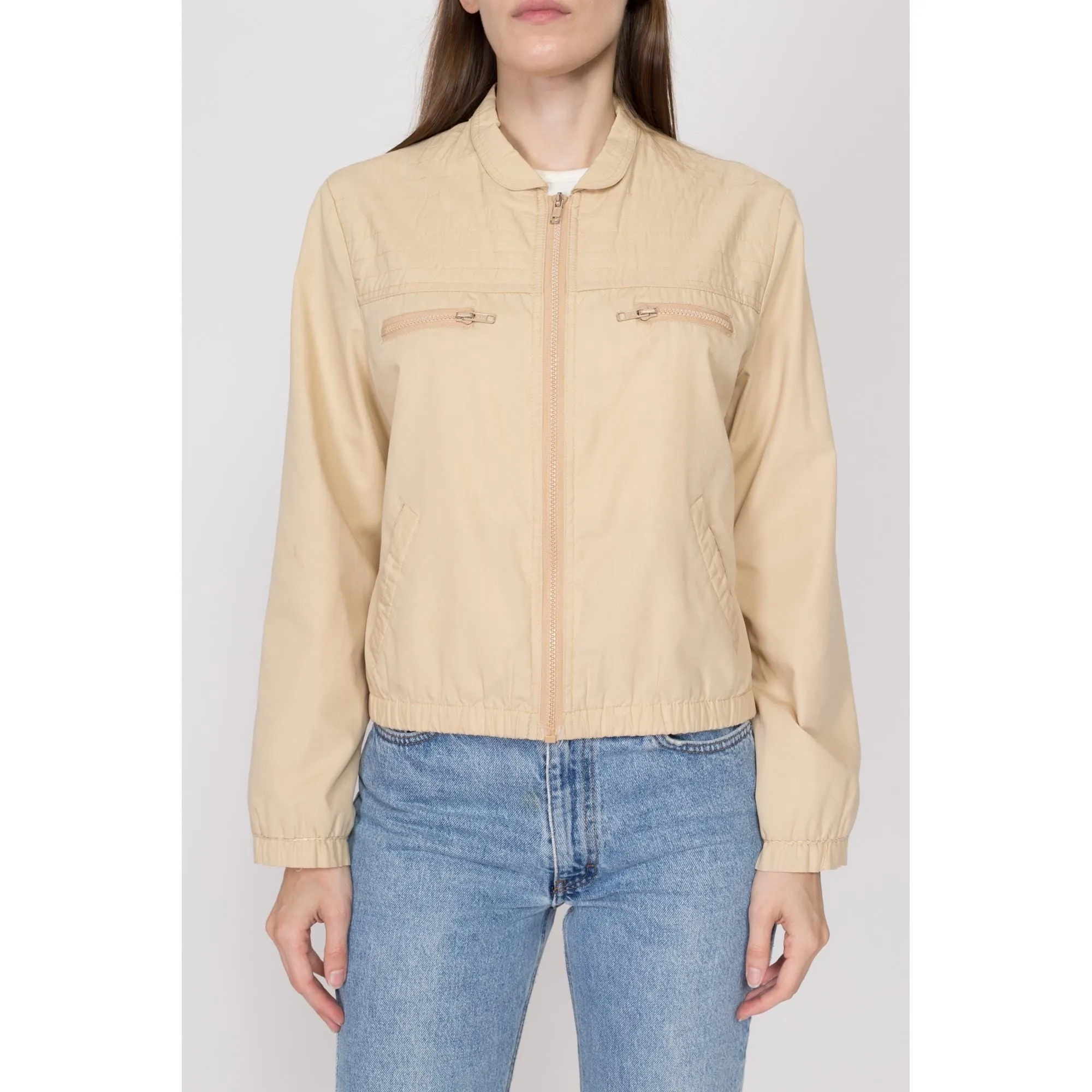Large 80s Khaki Windbreaker Jacket