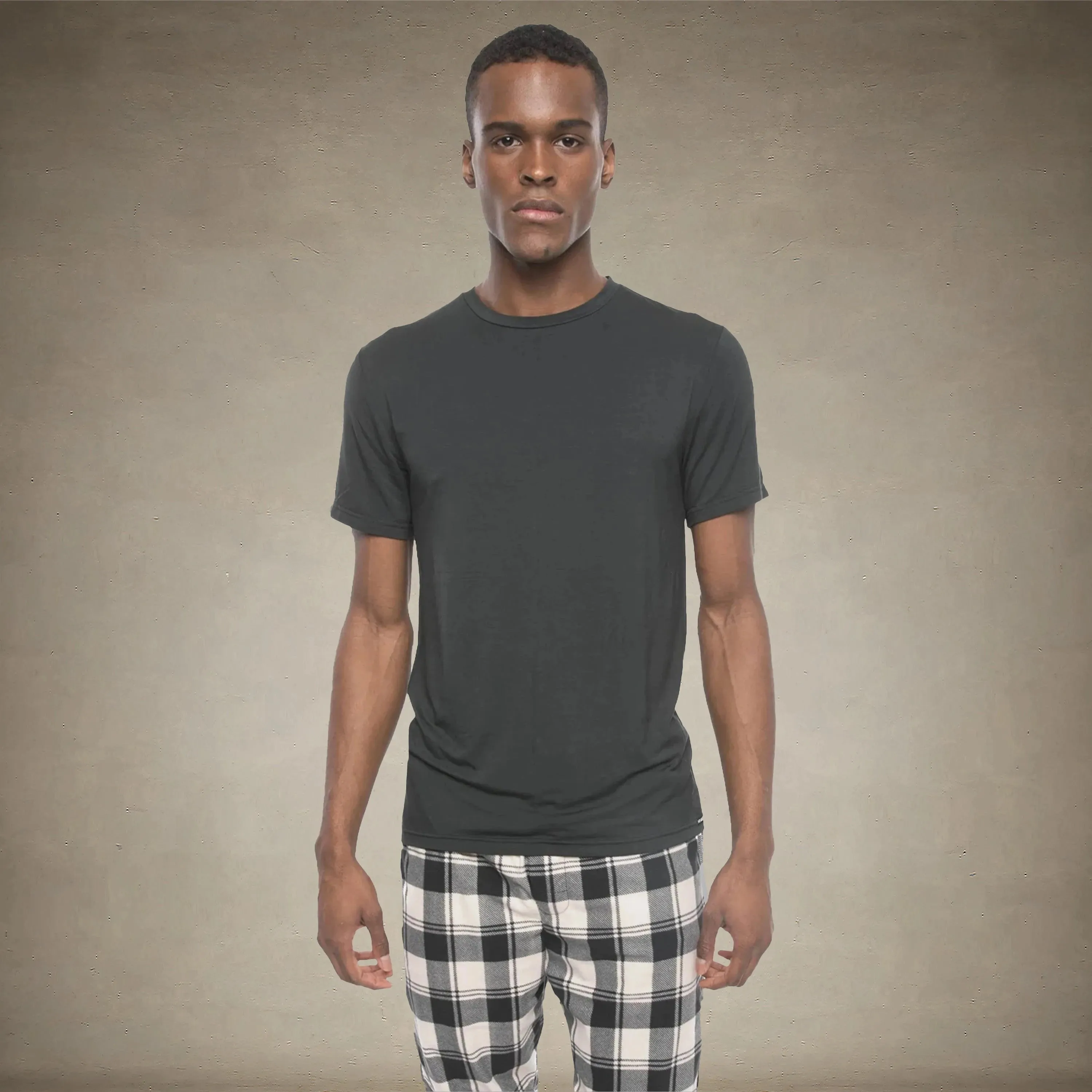Men's Short Sleeve Bamboo Rayon Sleep Shirt - BLACK - FINAL SALE