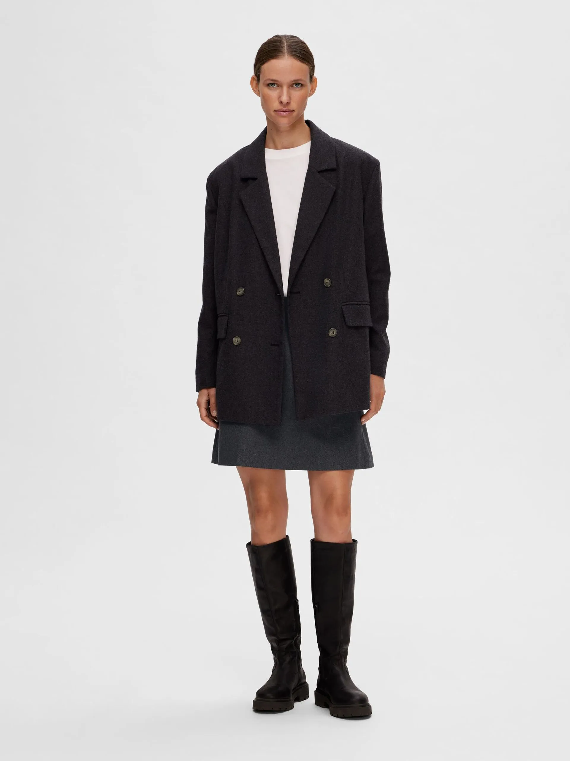 Mercy-Ula HW Mini Wool Skirt - Dark Grey Melange