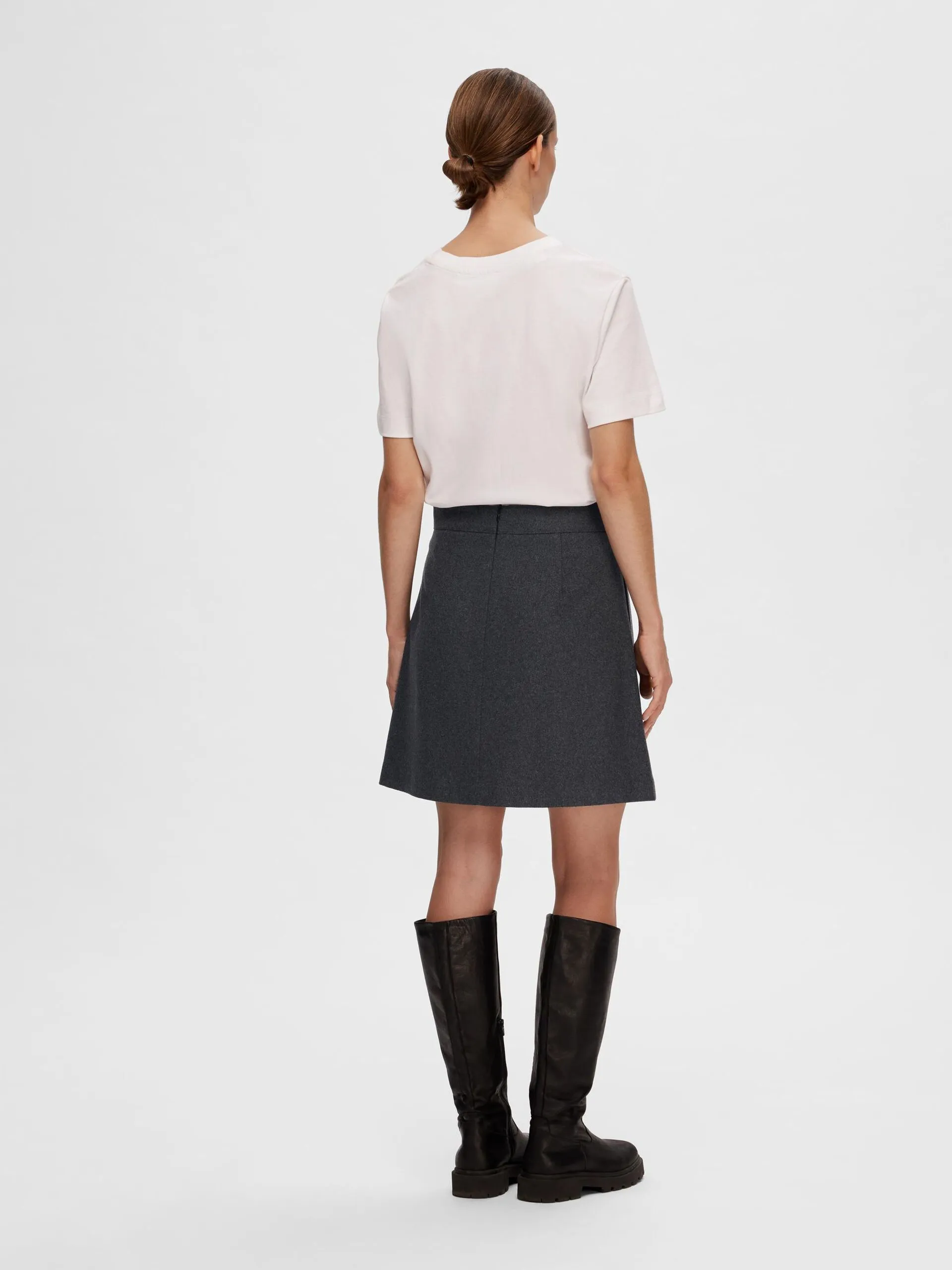 Mercy-Ula HW Mini Wool Skirt - Dark Grey Melange