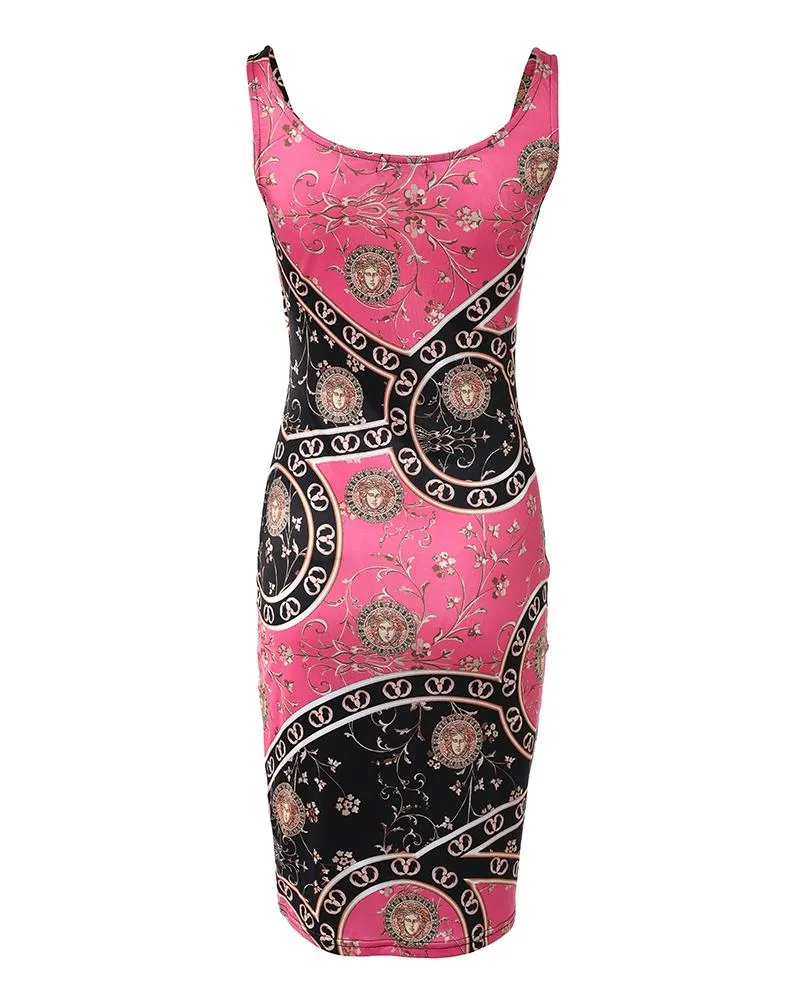Scarf Print Sleeveless Bodycon Dress