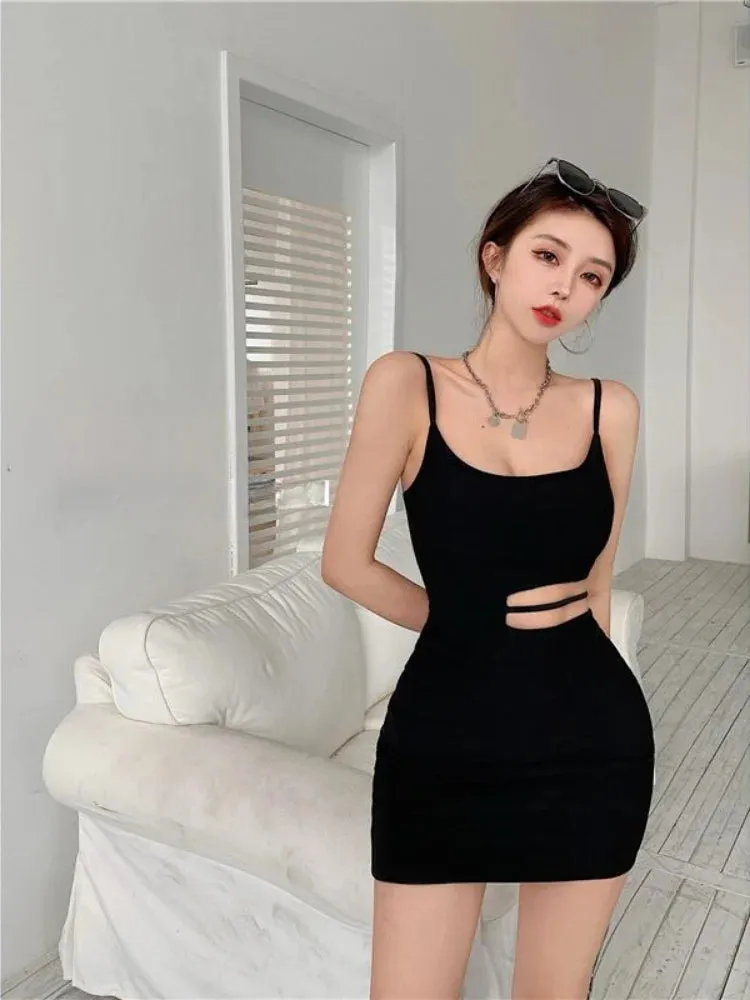 Sexy Bodycon Bcakless Slip Mini Dress White Summer Sundress Korean Fashion Spaghetti Strap Short Dresses Women New In