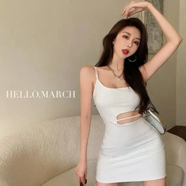 Sexy Bodycon Bcakless Slip Mini Dress White Summer Sundress Korean Fashion Spaghetti Strap Short Dresses Women New In