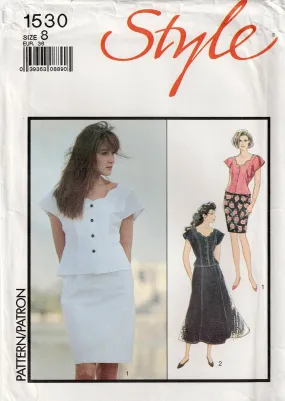 Style 1530 Womens Scalloped Jacket & Flared Or Pencil Skirt 1980s Vintage Sewing Pattern Size 8 or 12 UNCUT Factory Folded