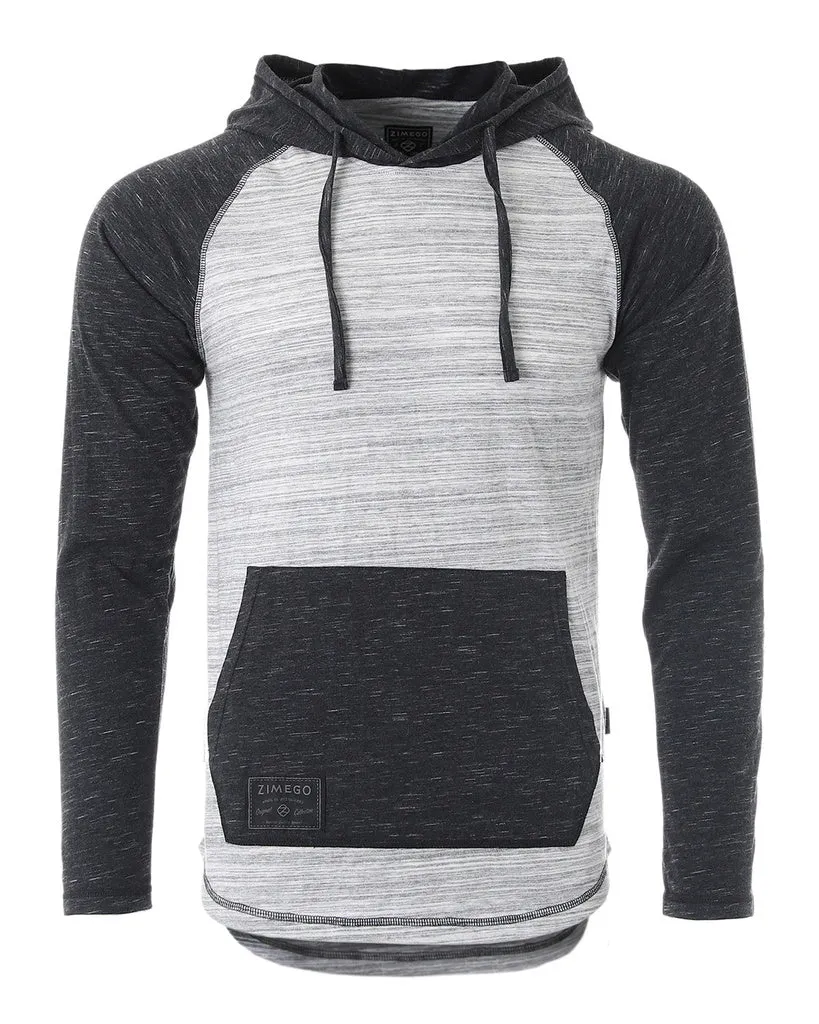 ZIMEGO Long Sleeve Raglan Henley Round Bottom Hood T-Shirts - GREY / BLACK
