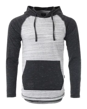 ZIMEGO Long Sleeve Raglan Henley Round Bottom Hood T-Shirts - GREY / BLACK